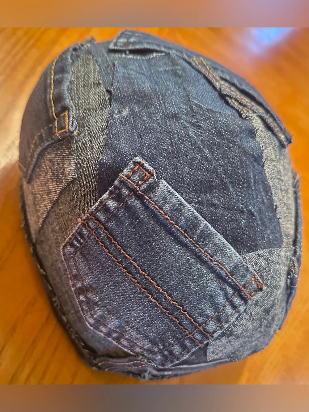 Upcycled Denim Patchwork Newsboy Cap - Blue size L/XL